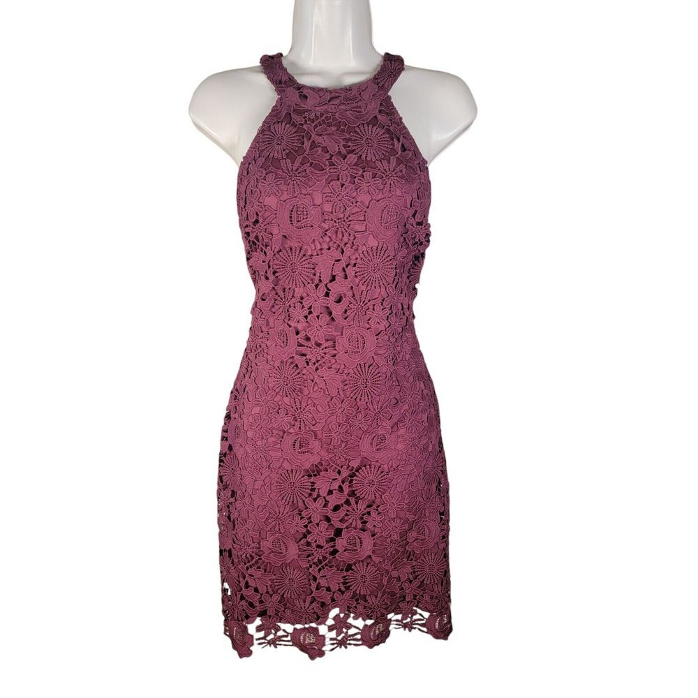 Lulus Womens Size Medium Love Poem Magenta Lace Mini Dress Floral